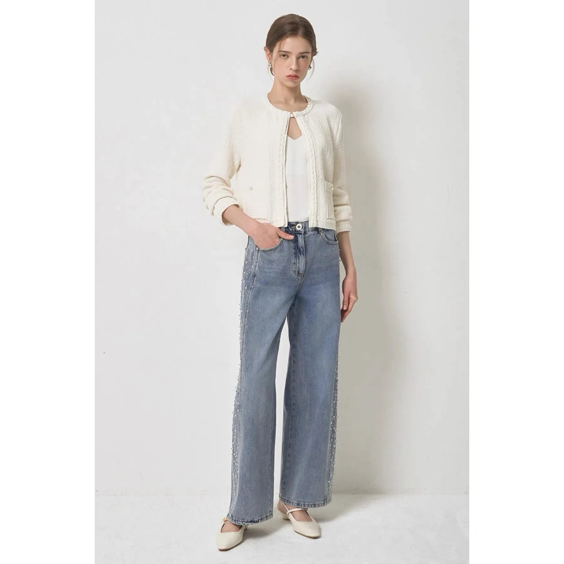 

Leather Cheesecake Heavy Duty Rivet Wide Leg Casual High Waist Cotton Jeans Women's Loose Fit Spring 2026 High Waist Jeans