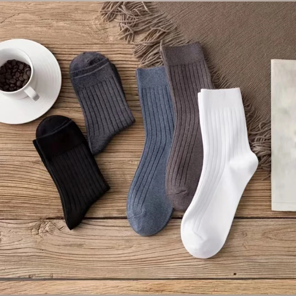 5 Pairs Men Casual Warm Socks Set Trendy Versatile Solid Color Soft Comfortable Sweat Absorbing Deodorizing Business Socks