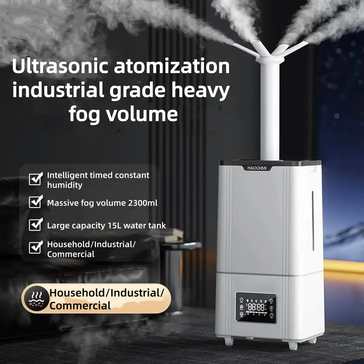 15L Commercial Industrial Humidifier, Large Capacity High Output Cool Mist Sprayer for Fruit Vegetable Fresh Keeping, Quiet Ultr