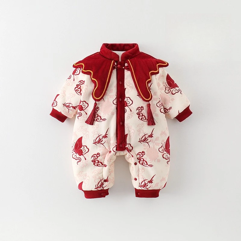Baby Onesie Winter Festive Cotton Clothes One-year-old Baby Dress Thickened Red Clothes