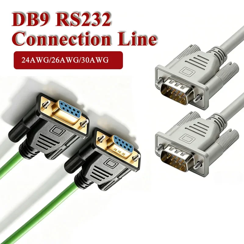 DB9 Straight-Through Male to Female Extension Line RS232 Serial 9-Pin COM Data Cable 24/26/30AWG Copper Core with Shielding Wire