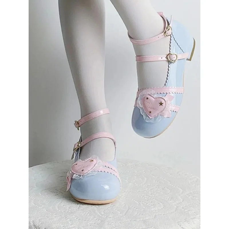 

2025 New Sweet and Cute Ladies Pumps Original Mid-Heel Round Toe Versatile Spring Autumn Lace Lolita Shoes for Women