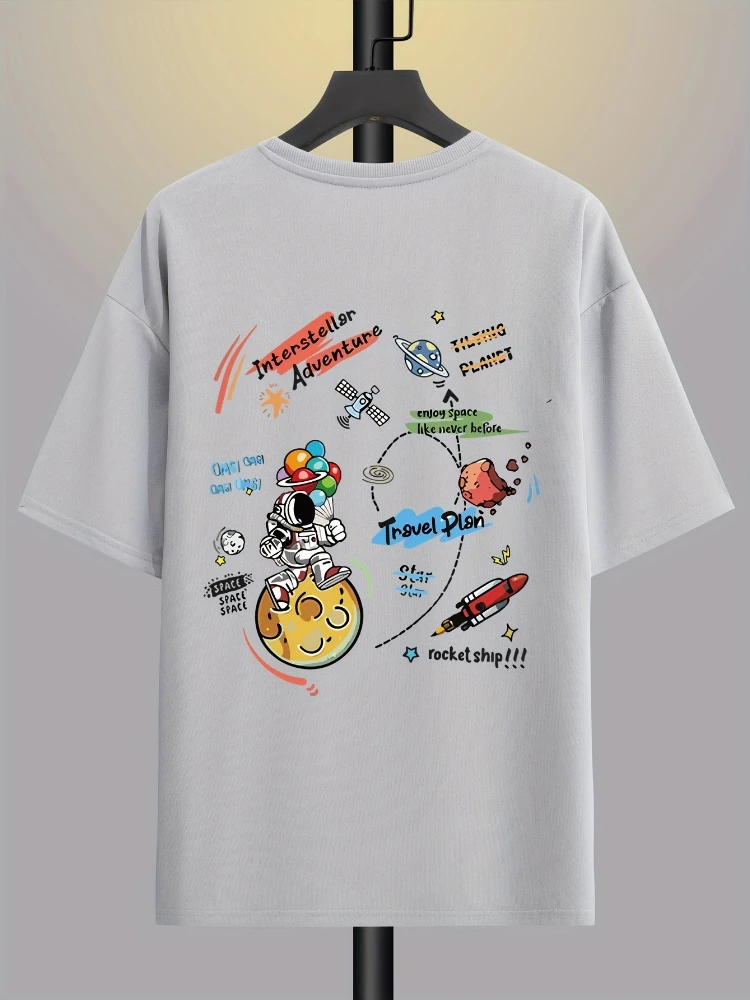 

Cartoon Style Spaceman pattern design -100% cotton summer casual short sleeve O-neck men's printed T-shirt.