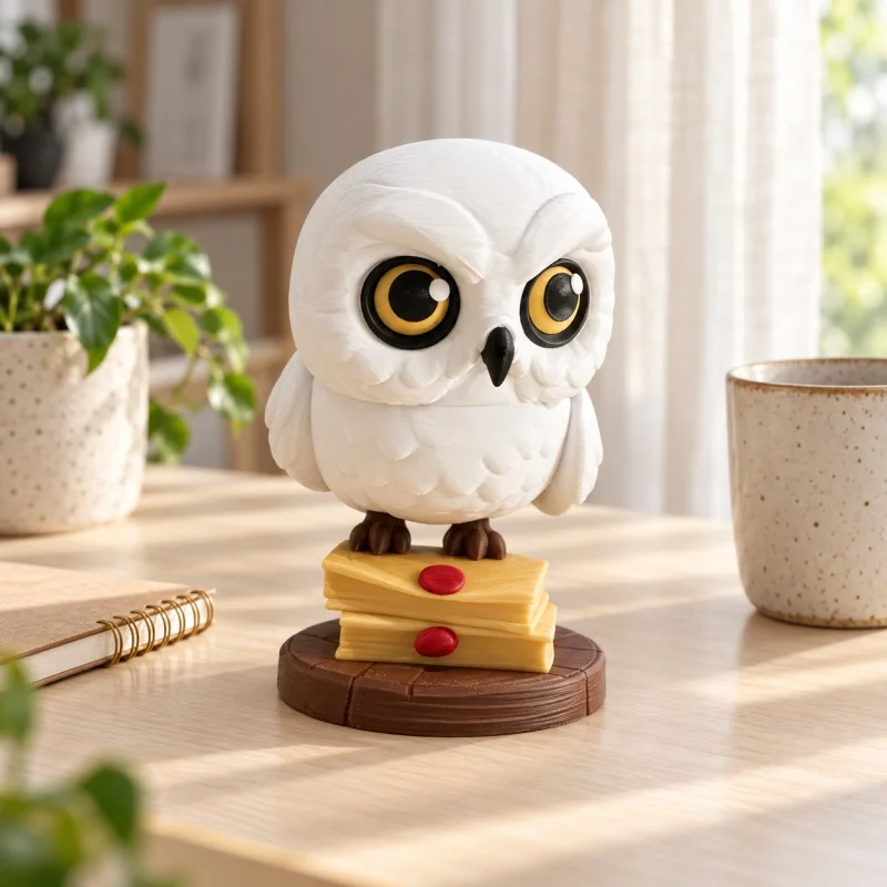 3D Print Plastic Owl Figure Standing On Books Base Cartoon Bird Statue Home Shelf Desktop Decoration Bookworm Gift for Reader