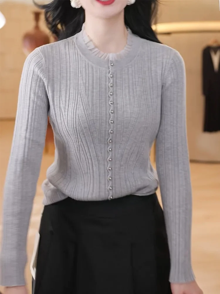 

Korean Sle High-End f-High Ne Knitwear ey Versatile Slimming Large Size Sweater Autumn New Arrival Snow Dr Woolen...