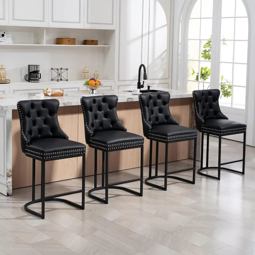 

Counter Height Bar Stools Set of 4, 24" Modern Barstools with Back, Faux Leather Upholstery Counter Chairs with Metal Legs