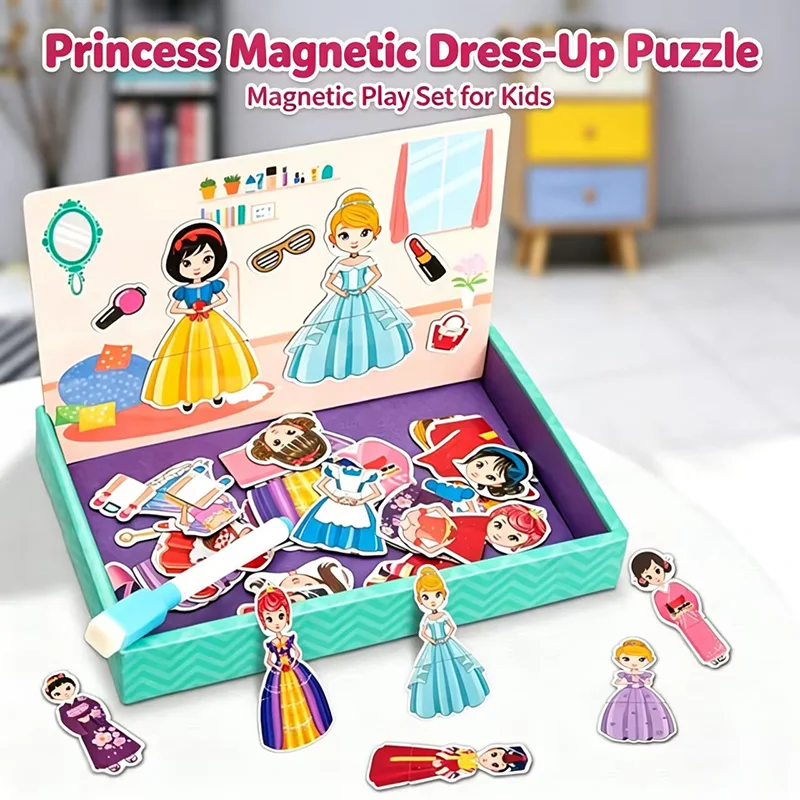 DIY Magnetic 3D Puzzle Children Dress Up Change Game Jigsaw Numbers Letters Traffic Early Education Imagination Toys Girls Gifts