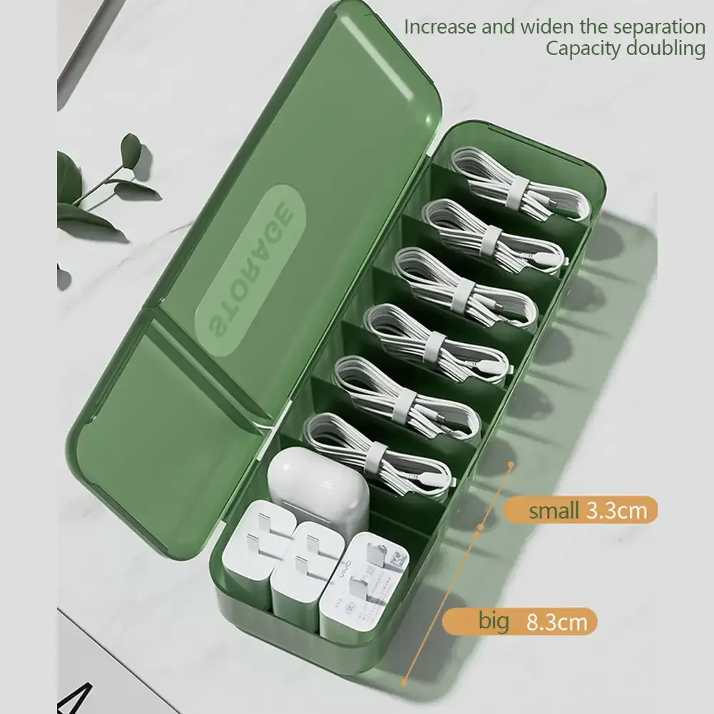 

1 шт., 7 отделений, органайзер, коробка для хранения шнура зарядного устройства, чехол для хранения кабеля для передачи данных, многоразовая коробка для хранения кабеля для дома, путешествий, новинка