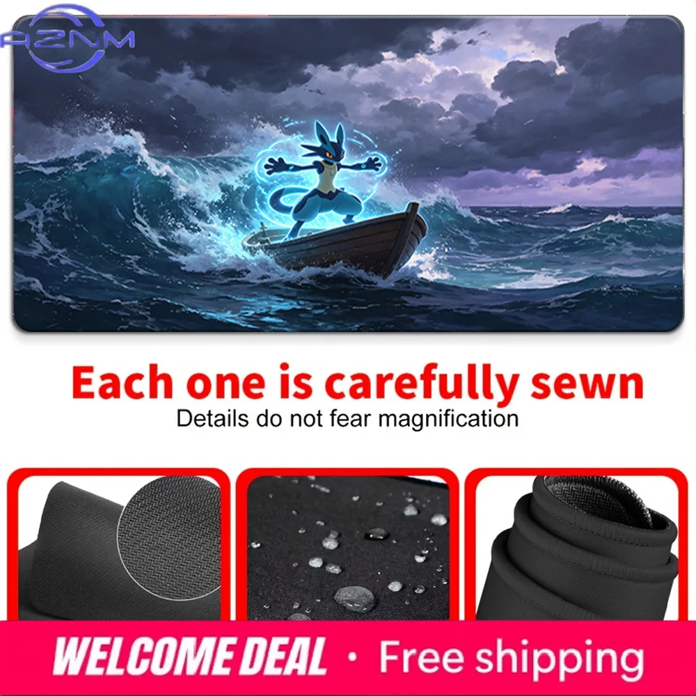 Glowing Lucario Stormy Ocean TCG Playmat Non-Slip Gaming Mouse Pad for PC Computer Game Room Decorations