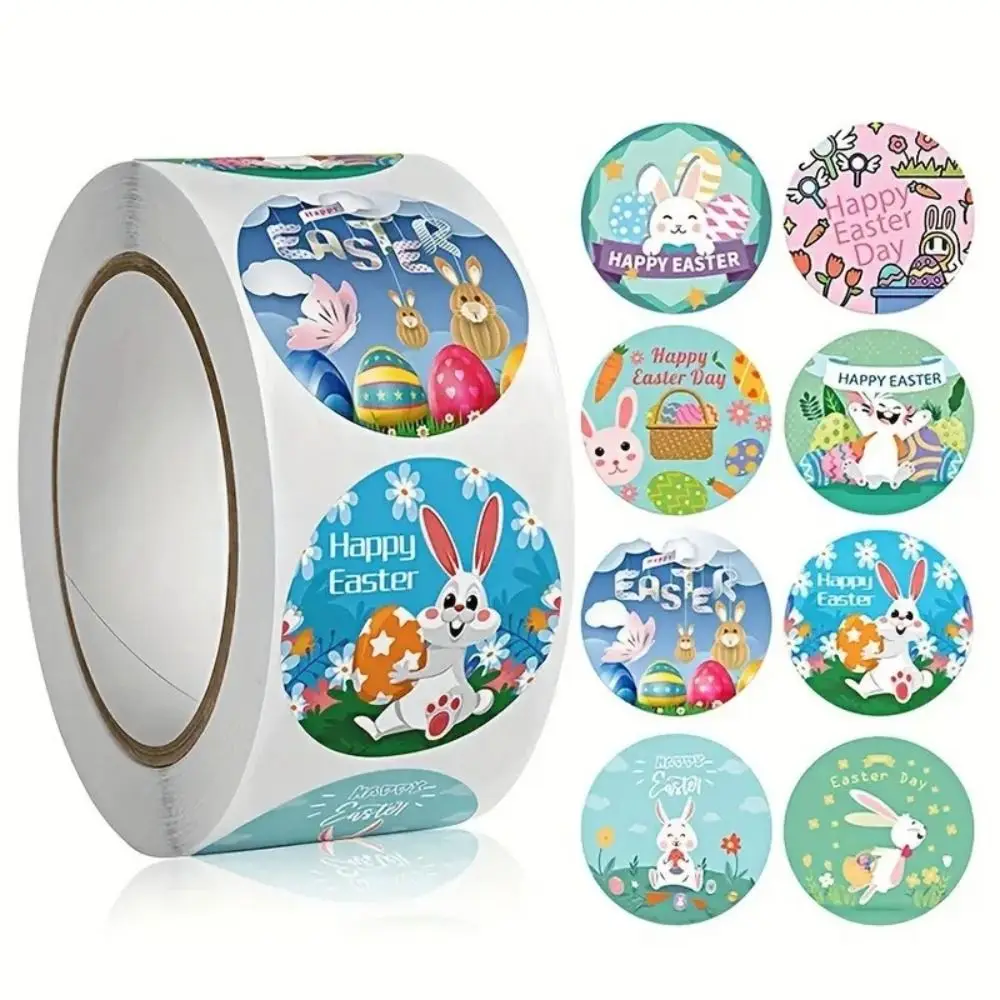 

Label Decals Golden Paper Easter Stickers Cartoon Design Self Adhesive Egg Stickers Round Shape Bunny Stickers Party Supplies