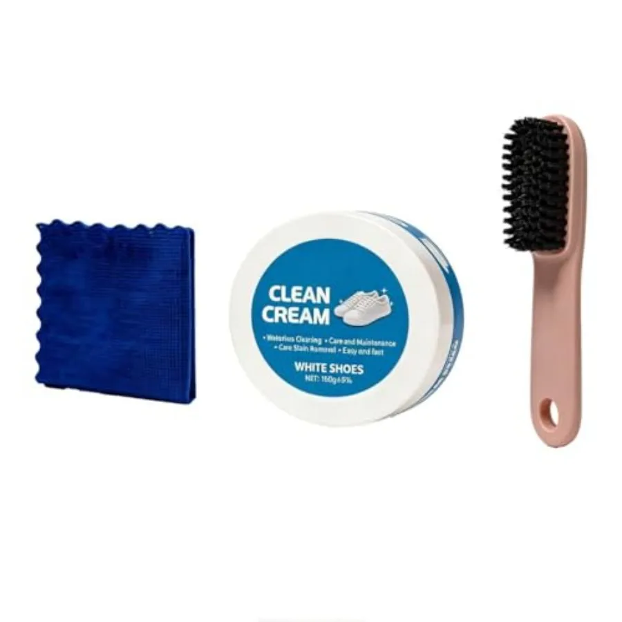 Liecho White Shoe Cleaner Cream No-Wash Solid Cleaning Paste with Cloth and Shoe Brush Included Multipurpose White Shoe Cleaner