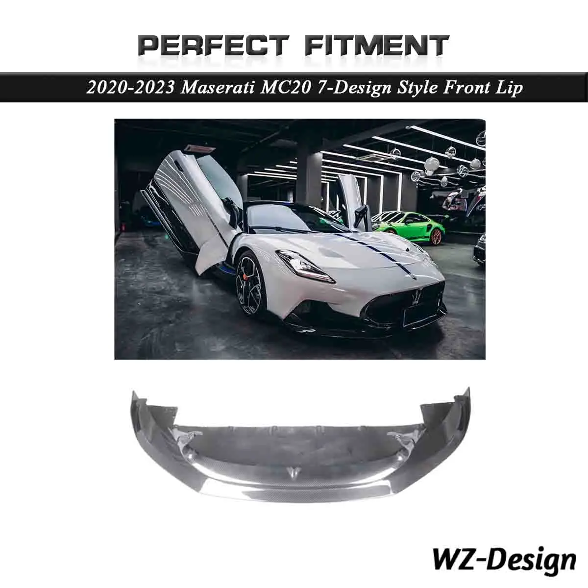 Car-Styling Dry Carbon DCF Front Lip Fit For 2020-2023 Maserati MC20 SD Style Front Splitter