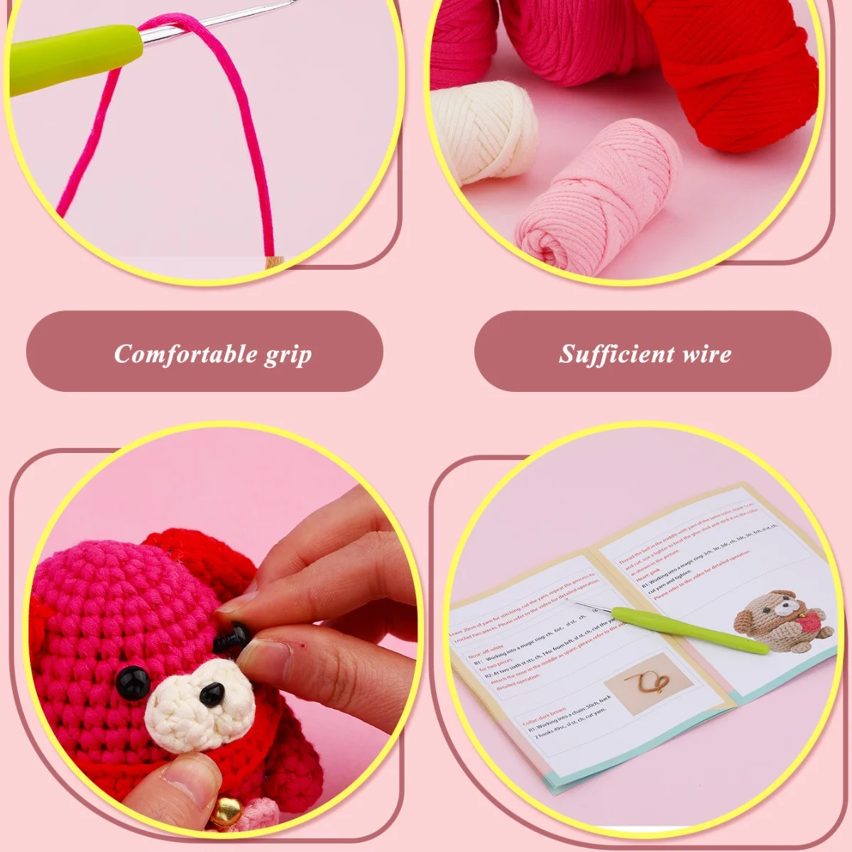 مجموعة كروشيه للكلاب من MIUSIE للمبتدئين، مجموعة أدوات كروشيه من مزيج القطن والنايلون تتضمن دروس فيديو مع غزل كافي وملحقاتها #3