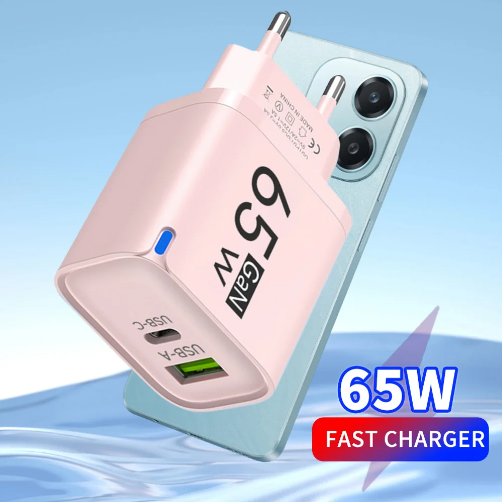 2 In 1 PD 65W Fast Charging Charger For iPhone Xiaomi Huawei Samsung Type C USB Quick Charge Charger Mobile Phone Wall Adapter