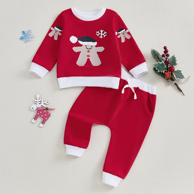 

Suefunskry Baby Girl 2Pcs Christmas Outfits Long Sleeve O-Neck Sweatshirt Tops+ Contrast Color Pants Set Toddler Clothes