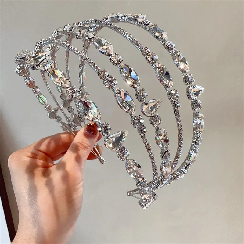 

Multilayer Diamond Crystal Crown Hairband Headband Wedding Birthday Party Queen Princess Style Jewelry Hair Accessories Headwear