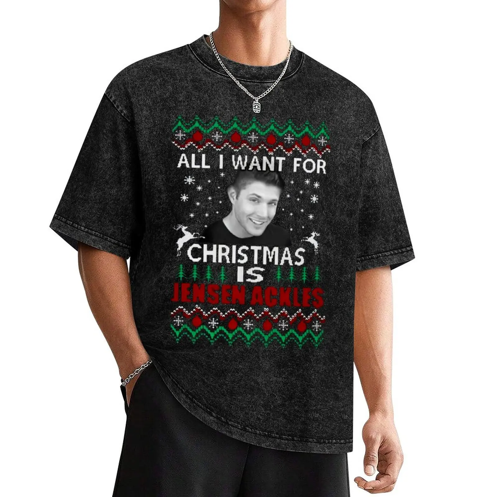 All I Want for Christmas is Jensen Ackles Supernatural T-Shirt customizeds tops men workout shirt