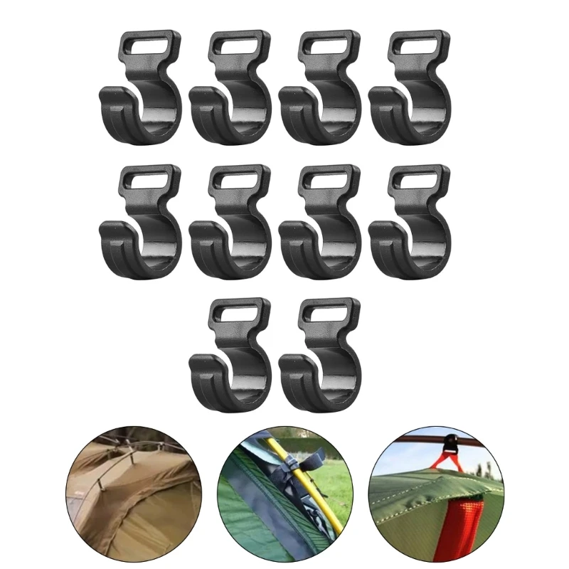 Universal 10PCS Plastic Tent Rod Clip – C-Clamp Fastener for Awning Cover, Heavy-Duty Rustproof Black Outdoor Camping Kit