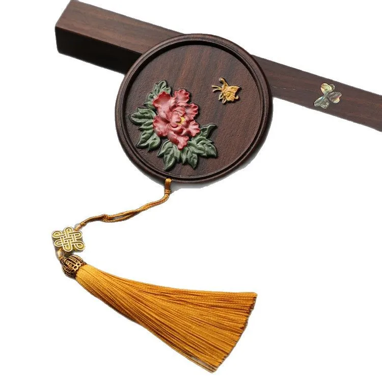 LH tassel sandalwood mirror creative retro portable ebony tassel makeup mirror