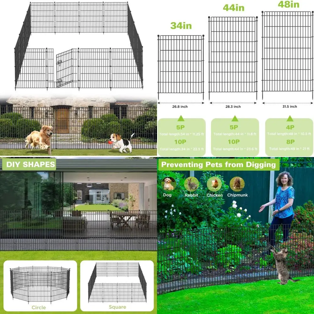 

10 Panels No Dig Garden Fence with Gate, 34in(H) × 22.5ft(L) Decorative Metal Outdoor Dog Fence, Rustproof Pet Fencing for Yard,
