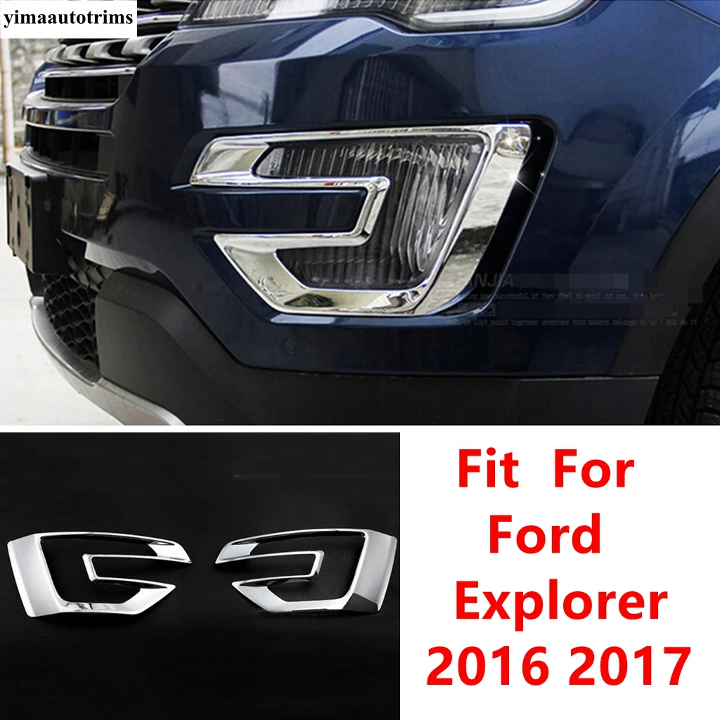 

Car Front Bumper Fog Light Lamps Frame Decorative Sequins Cover Trim For Ford Explorer 2016 2017 ABS Chrome Accessories Exterior