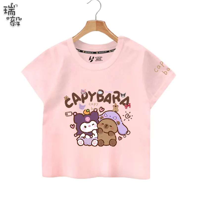 

Футболка Capibala Trio Collaboration, повседневная, детская, летняя, из чистого хлопка, с мультяшным принтом, комплект для родителей и детей, для мужчин и женщин