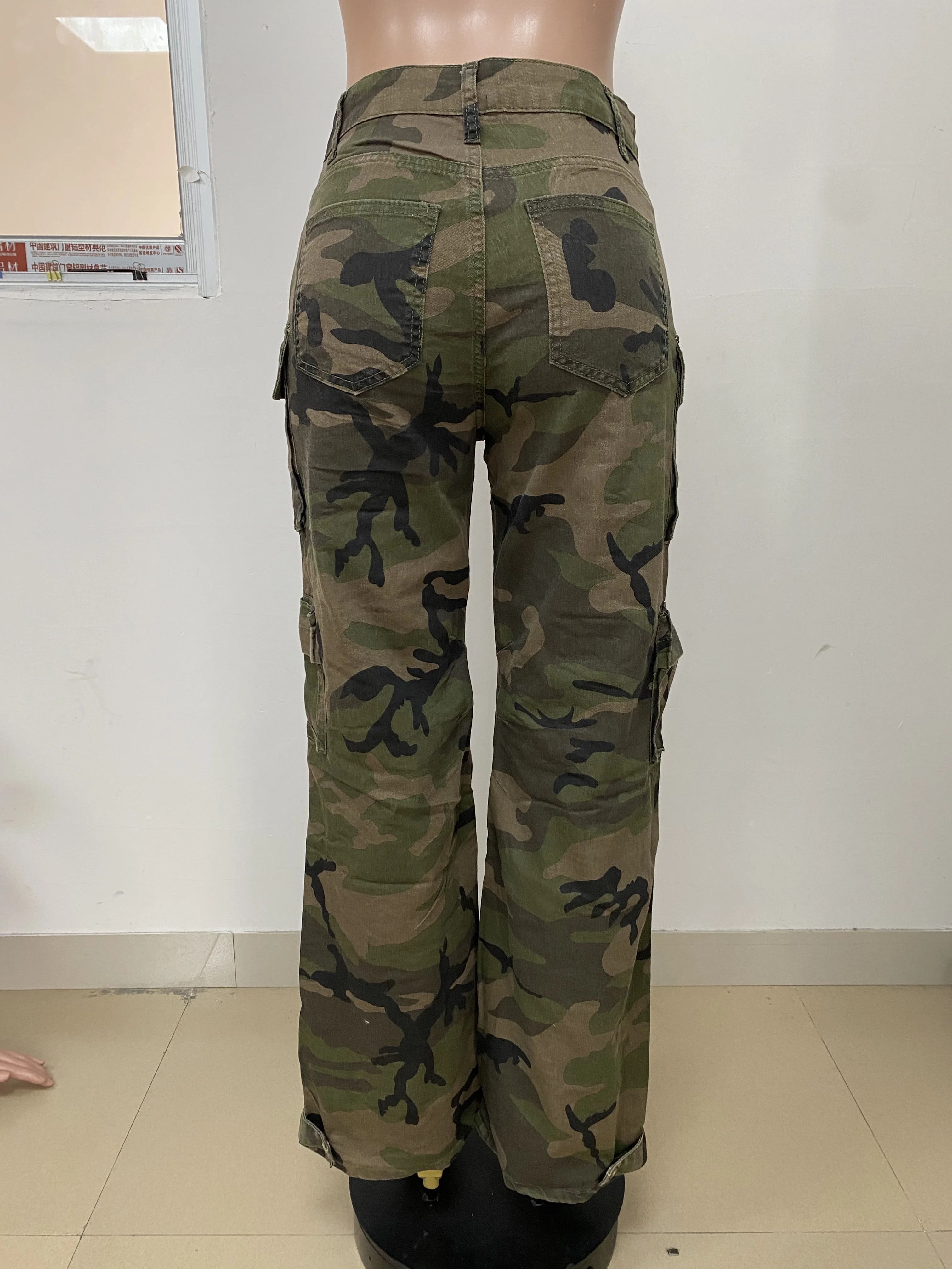 American High-Street Camouflage Cargo Pants, High-Waisted Straight-Leg Wide-Leg Design, Heavy-Duty Multi-Pocket, Slim-Fit Trendy