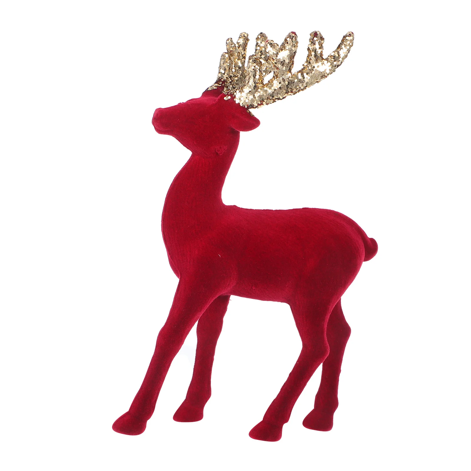 

Glitter Red Flocked Reindeer Deer Statue Christmas Table Centerpiece Holiday Winter Decor Deer Antler Flocked Reindeer