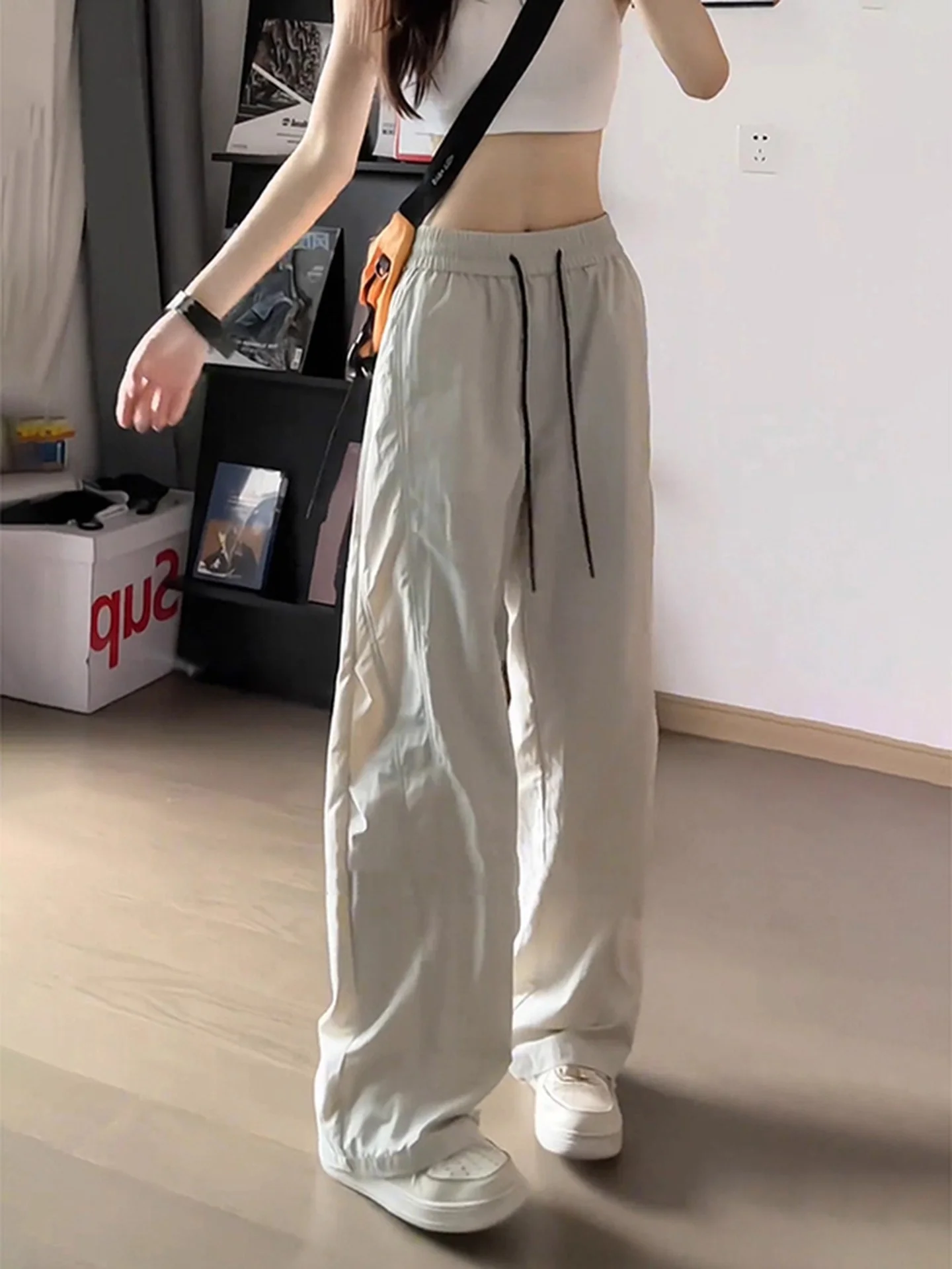 빠른 건조 얼음 실크 캐주얼 바지 여성 경량 여름 야외 태양 보호 모기 방지 작업복 스트레이트 레그 루즈 피트