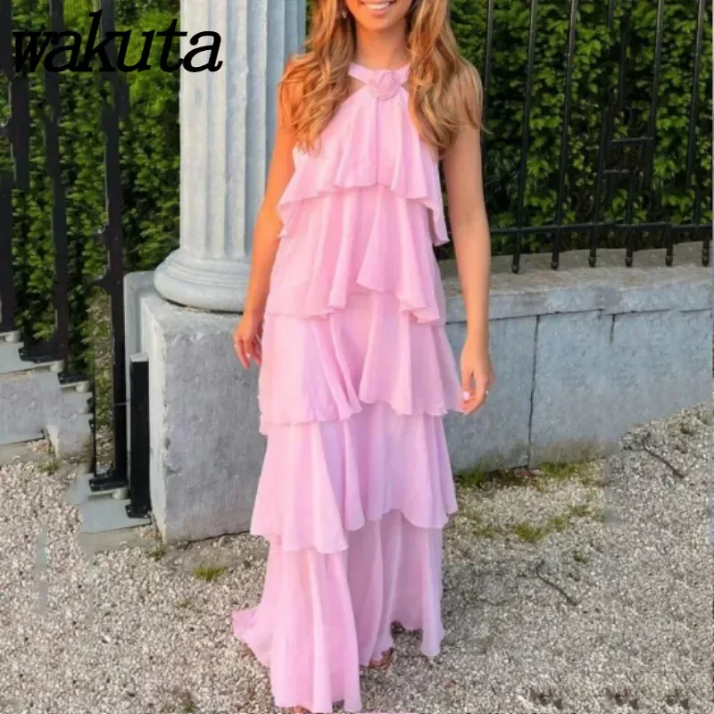 

Wakuta Sweet Girl Halter A Line Long Evening Party Dress Elegant Tiered Robe De Soiree Sexy Graduation Ceremony Vestidos 2024