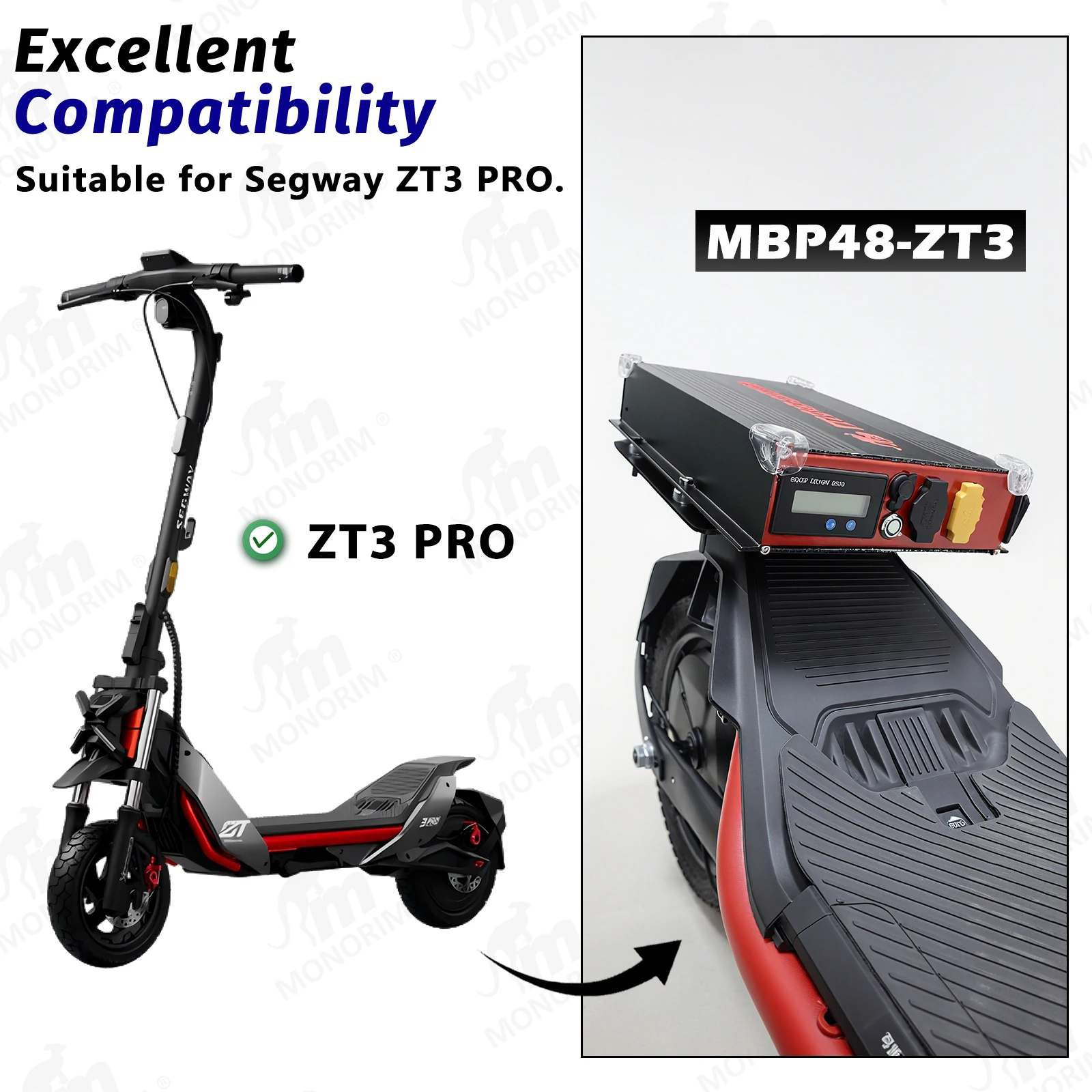 

monorim MBP48-ZT3 48 В 13,5 Ач внешний съемный блок питания для расширителя диапазона ZT3pro более 35 км