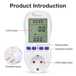 Medidor de consumo eléctrico con enchufe y pantalla LCD