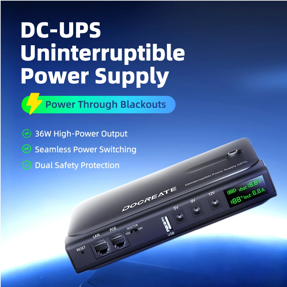 DC UPS 5V-24V 출력 36W 무정전 전원 공급 장치 4*18650 배터리(포함되지 않음) 가정용 라우터 전화 태블릿 모뎀용 백업 전원