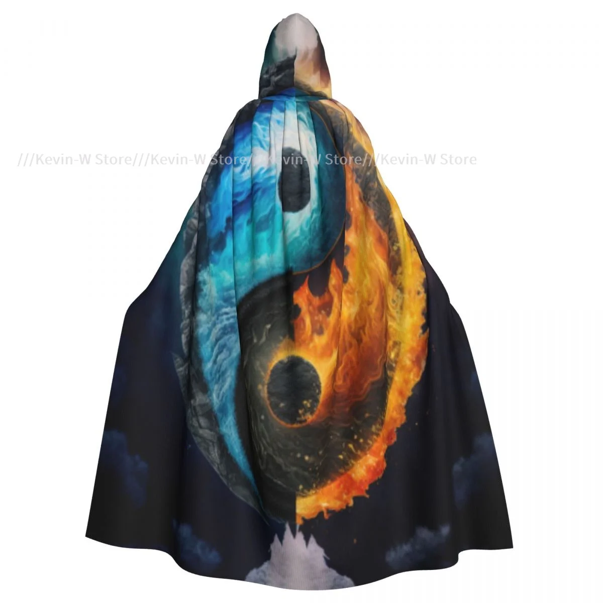 Hooded Cloak Unisex Cloak with Hood Abstract Fire And Ice Yin Yang Illustration Cloak Vampire Witch Cape Cosplay Costume