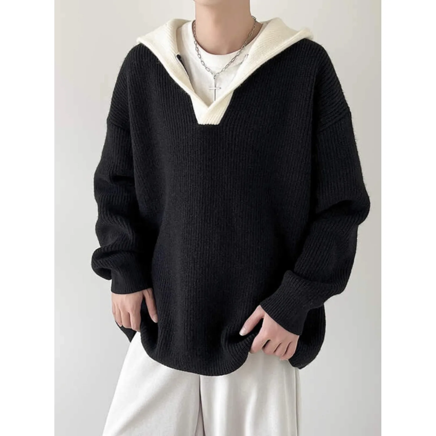 

Мужской вязаный свитер свободного кроя с V-образным вырезом, утепленный, осенне-зимний, повседневный, для больших размеров (до 250 фунтов)