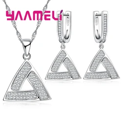 Fashion Shining Style Irregular Modeling Triangel Shape Wedding Jewlery Set For Women  Silver Necklace Earrings