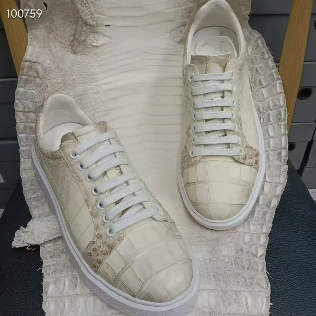 

Himalaya White Color Luxury Crocodile Skin Men's Sneaker Genuine Real Alligator Leather Leisure Fashion Men Flat Walking Shoe