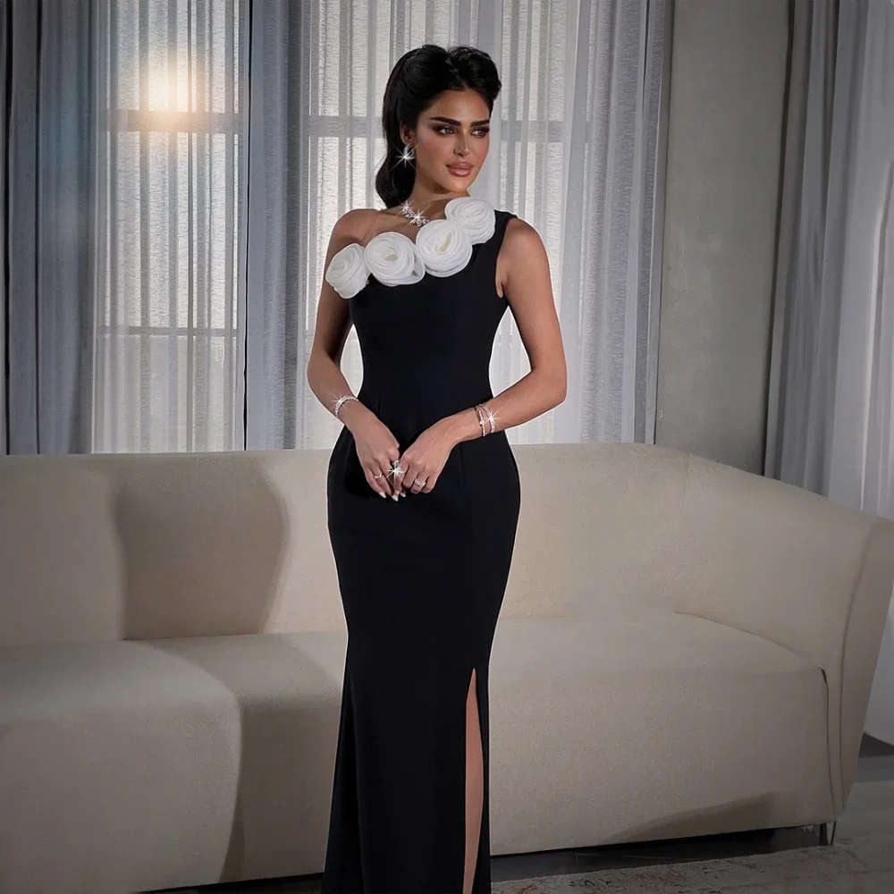 

Formal Jersey Sheath Flower One-shoulder Midi Dresses Cocktail Dresses Classic Exquisite Modern Style Pastrol Chinese Style