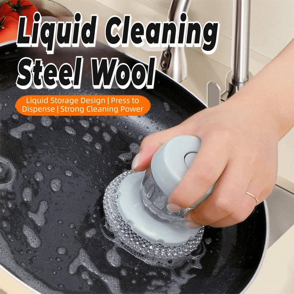 Plastic Soap Dispensing Dish Brush Soft Foam Press Soap Dispenser Cleaning Brush Fast Cleaning Kitchen Pot Brush