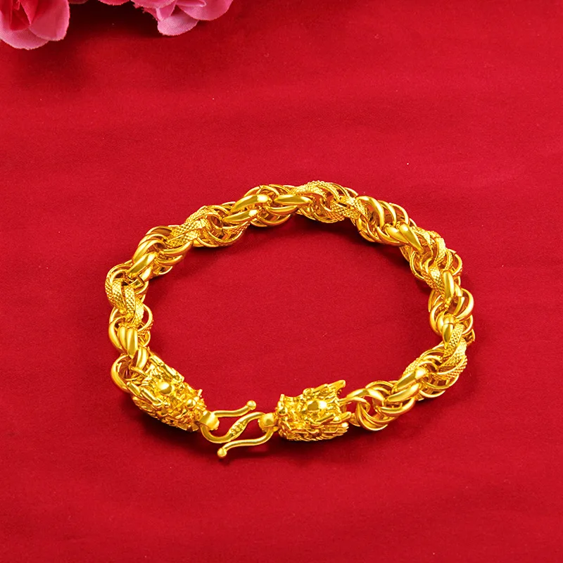 

Men'S Domineering 24K Real Yellow Gold 999 New Fried Dough Twists Head Necklace Fashion Jewelry Party Wedding