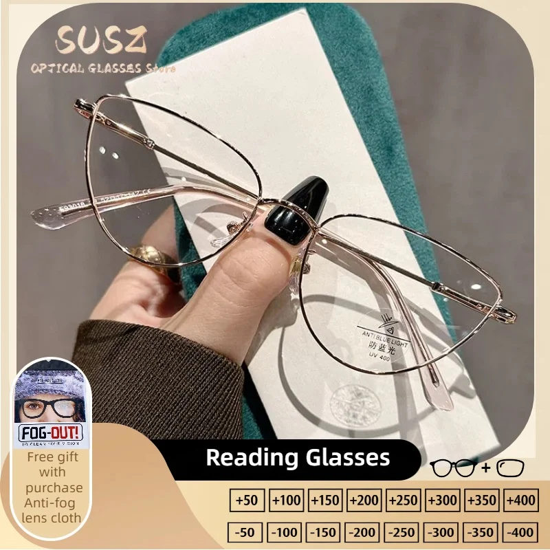 

SUSZ Classic Elliptical Titanium Frame Reading Glasses Women Myopia Blue Light Blocking Glasses Customize Progressive Eyewear