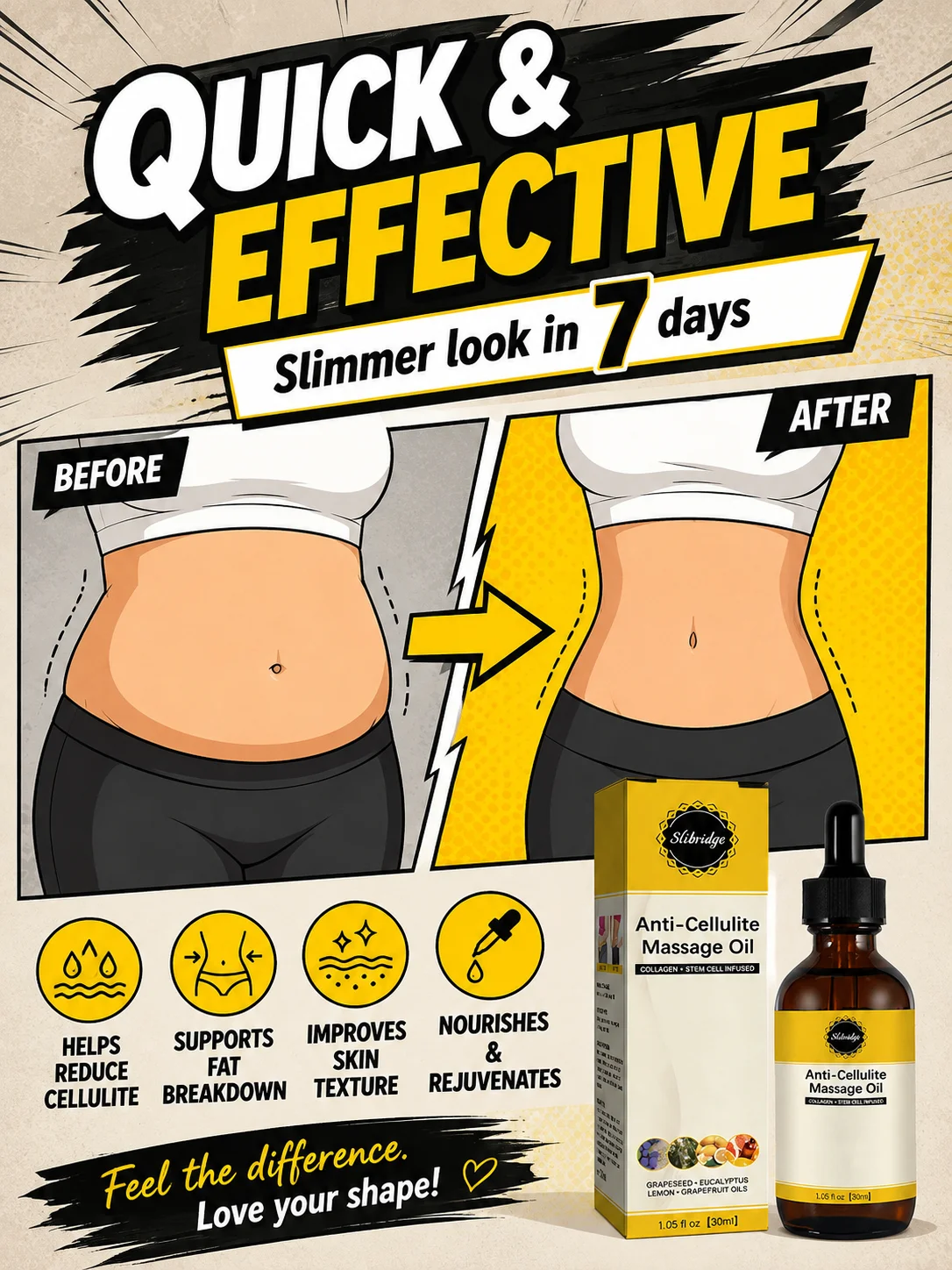 Body Contouring Essential Oil Firming Massage Care for Abdomen Waist Legs Arms and Thighs