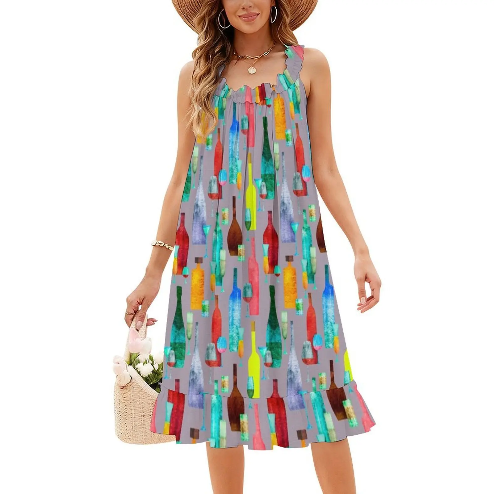 نمط مع الزجاجات والنظارات النسائية فستان الحفلات الشارع الشهير ملابس النادي المطبوعة العصرية للنساء نظارات المشروبات بدون خياطة