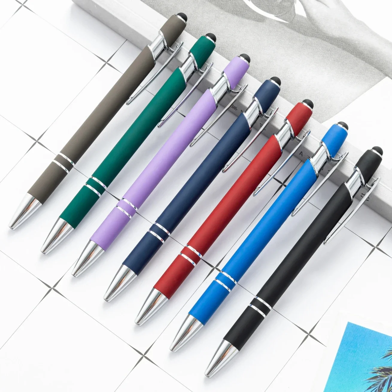 500pcs 2 in 1 Multifunction Ballpoint Pen Capacitive Screen Stylus Touch Pens Ballpen School Stationery Office Writing Supplies