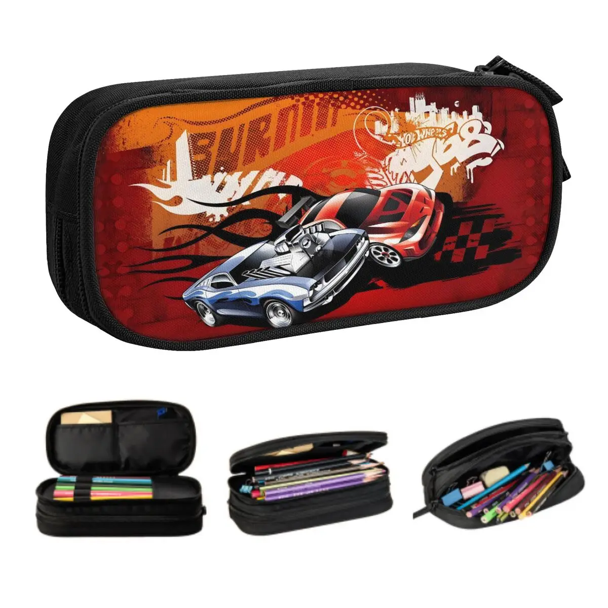 Custom Cute Hots Wheelses Pencil Case for Girl Boy Large Capacity Cartoon Car Pattern Pencil Pouch School Accessories