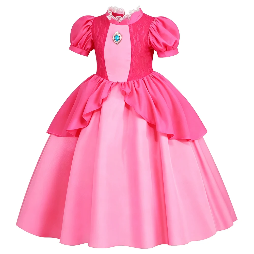 Peach Color Dress Girl Puff Sleeve Princess Costume for Girls Halloween Carnival Birthday 3 4 5 6 7 8 years