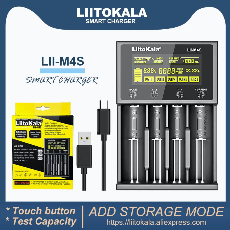 

LiitoKala Lii-M4S for 3.7V 1.2V 18650 26650 21700 14500 18350 AA AAA AC 18650 Other Batteries Multifunctional Battery Charger .