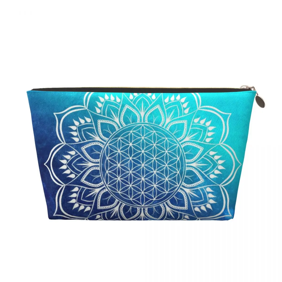 Custom Travel Flower Of Life Mandala Blue Toiletry Bag Portable Lotus Makeup Cosmetic Organizer Beauty Storage Dopp Kit Case