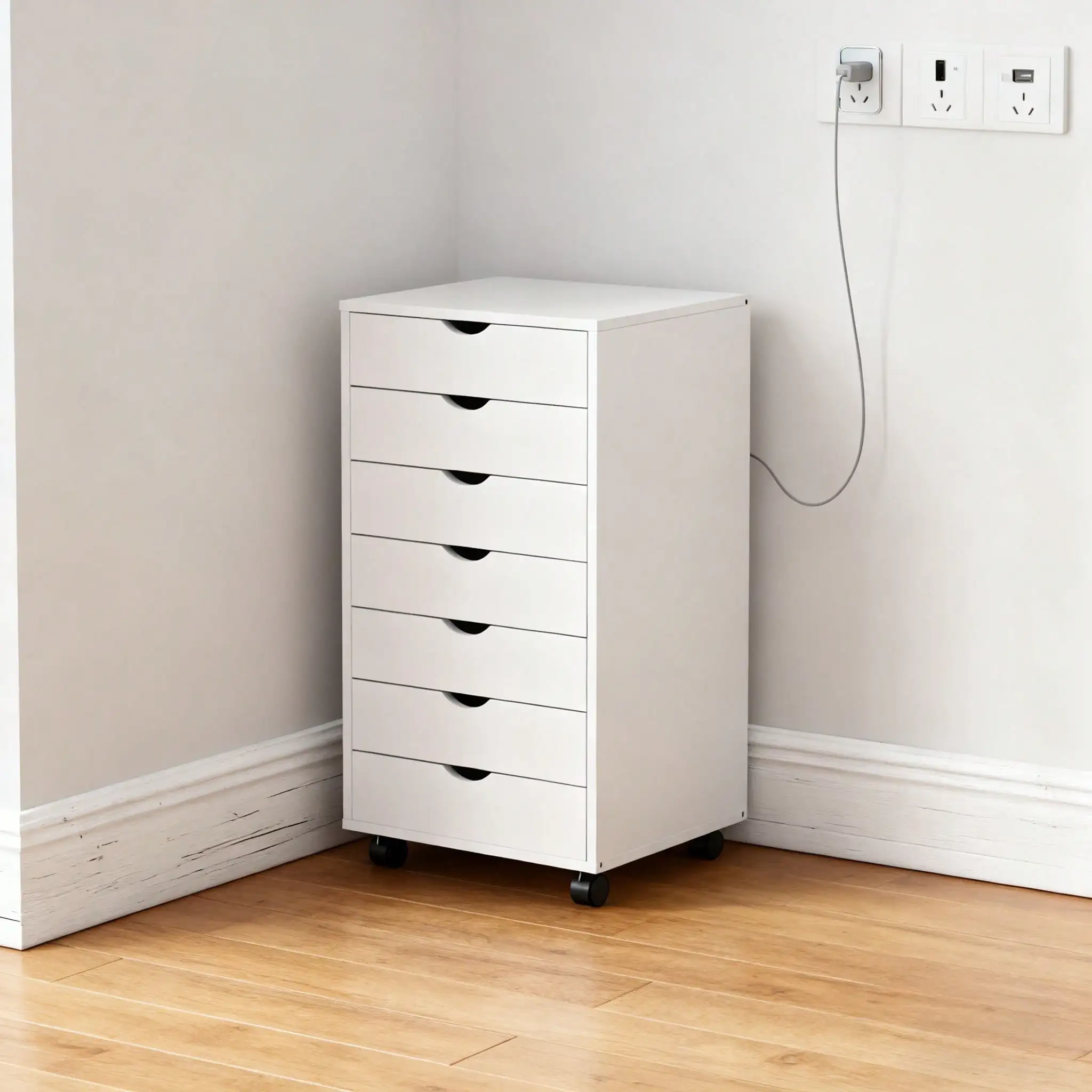 7-Drawer Portable Storage Cabinet On Wheels For Office, Bedroom & Home Organization, White
