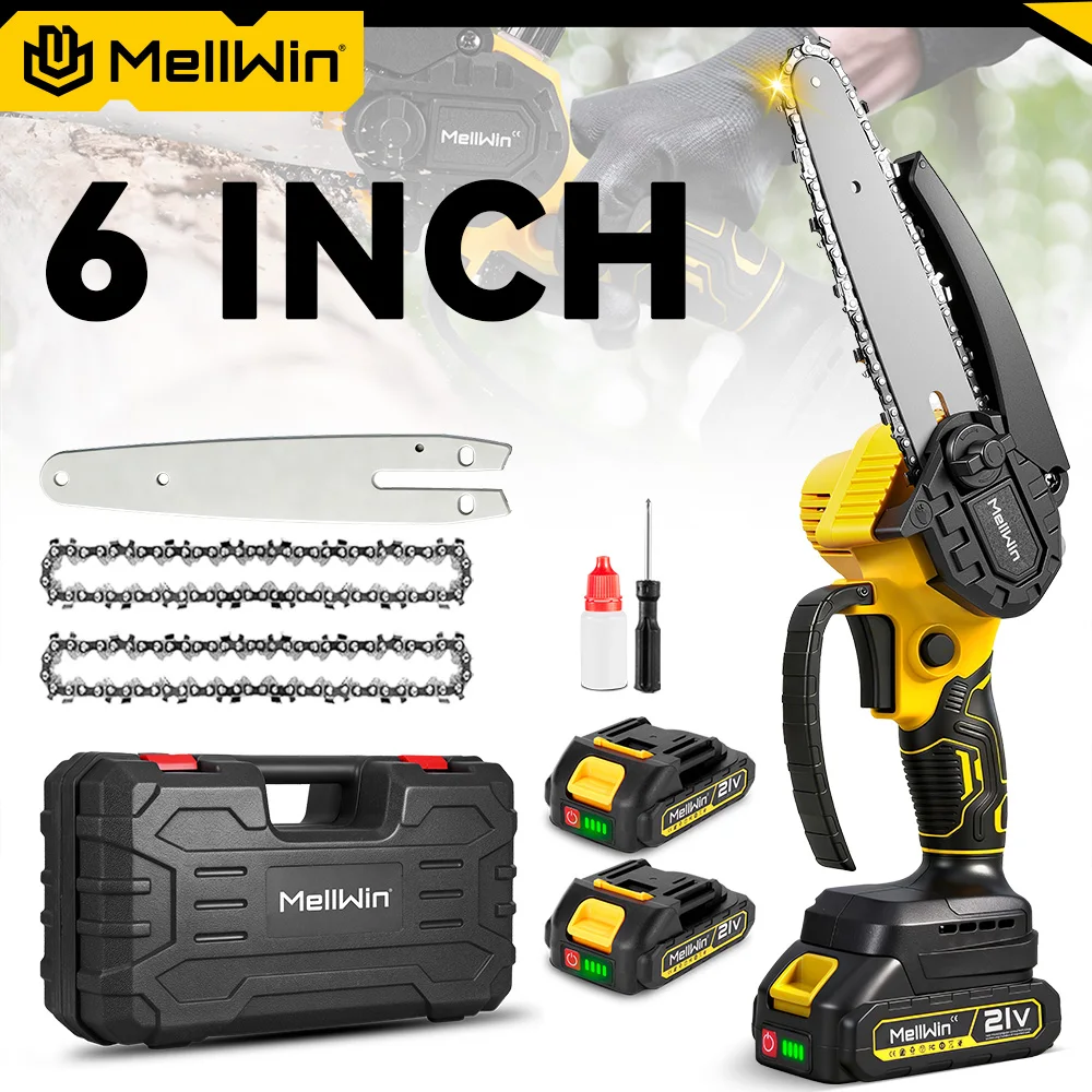 MELLWIN 6 Zoll Akku-Elektrokettensäge Garten-Mini-Astschere Holzbearbeitungs-Elektrosäge für Makita 18V Akku